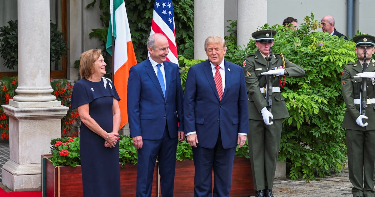 US President Donald Trump is welcomed by Ireland's Prime Minister (Taoiseach) Micheal Martin and his wife, Mary O'Shea, at Farmleigh House in Dublin, Ireland, on September 12 2026. Picture: — Image credit: Trump dismisses ‘very negative forces’ warning over AI risks / Reuters Agency